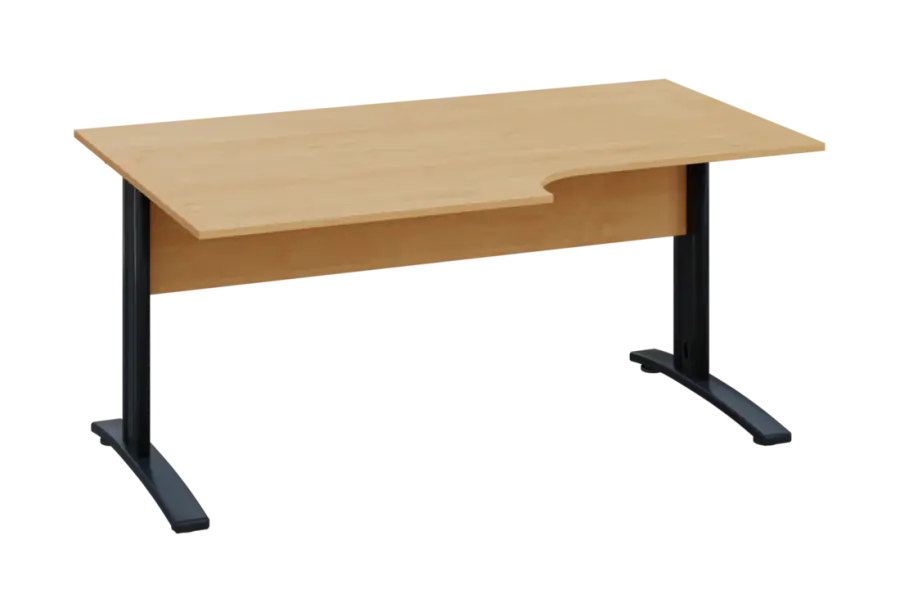 ERK 18 - 168 stůl kancelářský, rohový, levý, kovová podnož černá, deska 18 mm, široký 1600 mm, javor horský